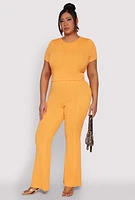 Womens Plus Size Shadow Stripe Crop Top, Orange, Size 2X