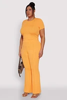 Womens Plus Size Shadow Stripe Crop Top, Orange, Size 2X