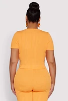 Womens Plus Size Shadow Stripe Crop Top, Orange, Size 2X