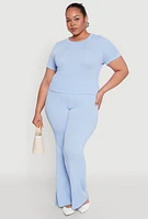 Womens Plus Size Shadow Stripe Crop Top, Blue, Size 1X