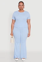 Womens Plus Size Shadow Stripe Crop Top, Blue, Size 1X