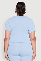 Womens Plus Size Shadow Stripe Crop Top, Blue, Size 1X