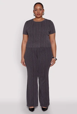 Womens Plus Shadow Stripe Flared Pants, Grey,