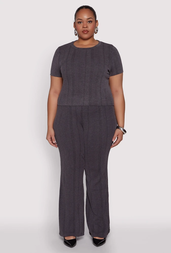 Womens Plus Shadow Stripe Flared Pants, Grey,