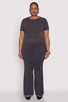 Womens Plus Shadow Stripe Flared Pants, Grey,