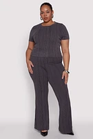 Womens Plus Shadow Stripe Flared Pants, Grey,