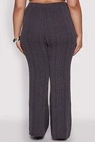 Womens Plus Shadow Stripe Flared Pants, Grey,