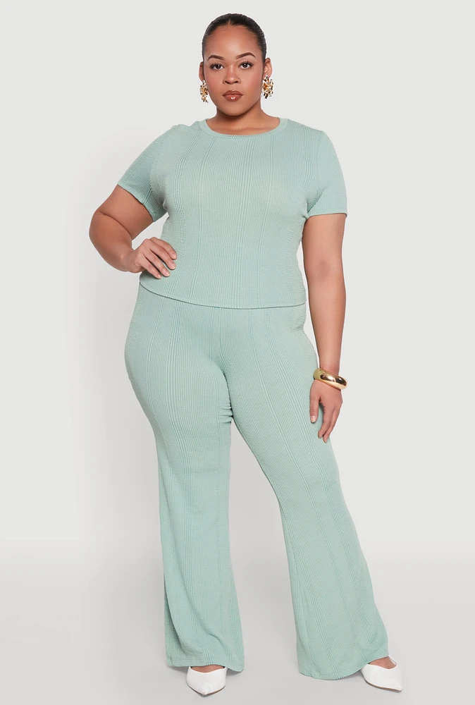 Womens Plus Size Shadow Stripe Flared Pants, Green, Size 3X