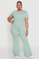Womens Plus Size Shadow Stripe Flared Pants, Green, Size 3X