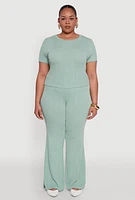 Womens Plus Size Shadow Stripe Flared Pants, Green, Size 3X