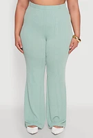 Womens Plus Size Shadow Stripe Flared Pants, Green, Size 3X