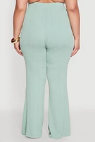 Womens Plus Size Shadow Stripe Flared Pants, Green, Size 3X