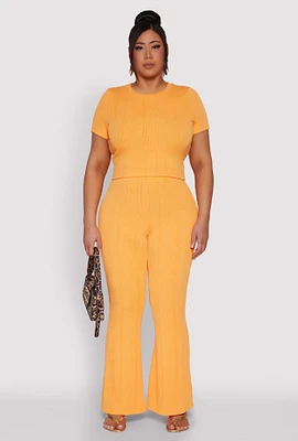 Womens Plus Size Shadow Stripe Flared Pants, Orange, Size 1X