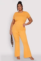 Womens Plus Size Shadow Stripe Flared Pants, Orange, Size 1X