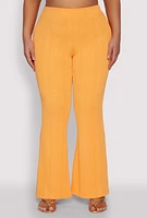 Womens Plus Size Shadow Stripe Flared Pants, Orange, Size 1X