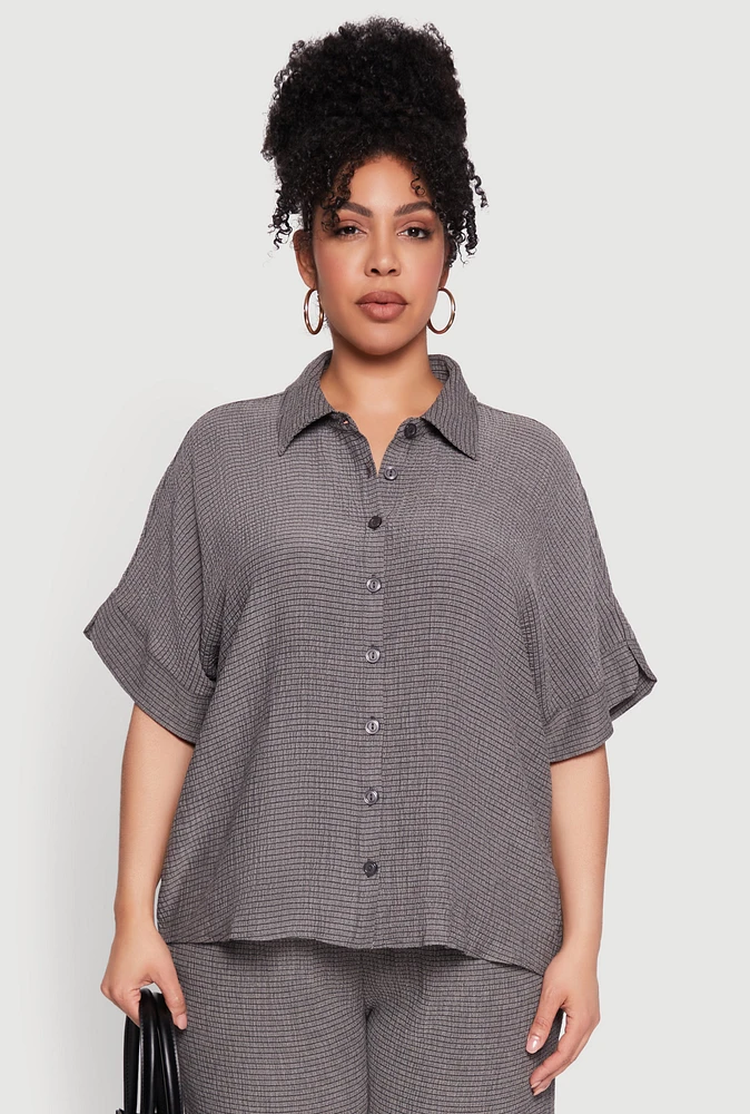 Womens Plus Size Textured Knit Shirt, Grey, Size 3X