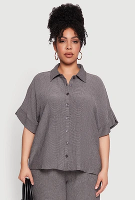 Womens Plus Size Textured Knit Shirt, Grey, Size 3X