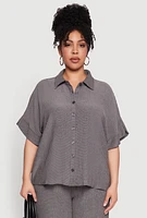 Womens Plus Size Textured Knit Shirt, Grey, Size 3X