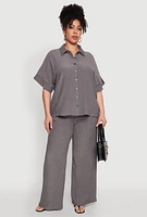 Womens Plus Size Textured Knit Shirt, Grey, Size 3X