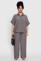 Womens Plus Size Textured Knit Shirt, Grey, Size 3X