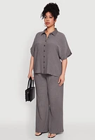 Womens Plus Size Textured Knit Shirt, Grey, Size 3X