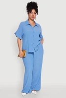 Womens Plus Size Textured Knit Shirt, Blue, Size 2X
