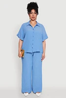 Womens Plus Size Textured Knit Shirt, Blue, Size 2X