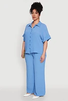Womens Plus Size Textured Knit Shirt, Blue, Size 2X