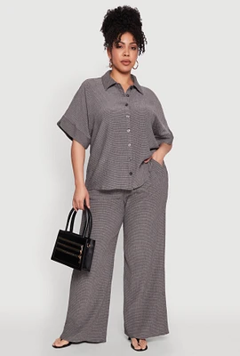 Womens Plus Size Textured Knit Wide Leg Pants, Grey, Size 2X