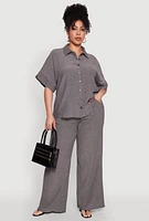 Womens Plus Size Textured Knit Wide Leg Pants, Grey, Size 2X