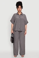 Womens Plus Size Textured Knit Wide Leg Pants, Grey, Size 2X