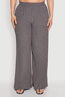 Womens Plus Size Textured Knit Wide Leg Pants, Grey, Size 2X