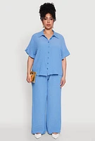 Womens Plus Size Textured Knit Wide Leg Pants, Blue, Size 2X