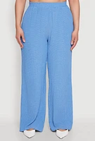 Womens Plus Size Textured Knit Wide Leg Pants, Blue, Size 2X