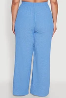 Womens Plus Size Textured Knit Wide Leg Pants, Blue, Size 2X