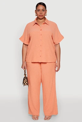 Womens Plus Size Textured Knit Wide Leg Pants, Orange, Size 2X