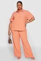 Womens Plus Size Textured Knit Wide Leg Pants, Orange, Size 1X