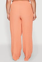 Womens Plus Size Textured Knit Wide Leg Pants, Orange, Size 1X