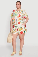 Womens Plus Size Fruit Print Shorts, Multi, Size 3X