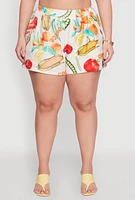 Womens Plus Size Fruit Print Shorts, Multi, Size 3X