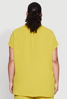 Womens Plus Size Airy Mandarin Collar Tunic Shirt, Green, Size 2X