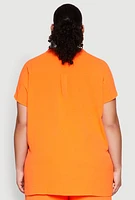 Womens Plus Size Airy Mandarin Collar Tunic Shirt, Orange, Size 1X