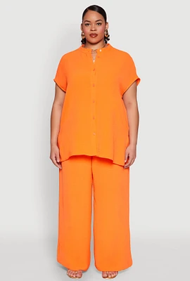 Womens Plus Size Airy High Waisted Wide Leg Pants, Orange, Size 3X