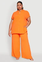 Womens Plus Size Airy High Waisted Wide Leg Pants, Orange, Size 3X
