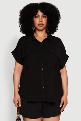 Womens Plus Airy Cargo Pocket Shirt,