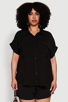 Womens Plus Airy Cargo Pocket Shirt,
