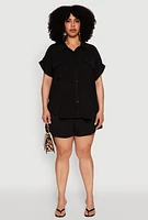 Womens Plus Airy Cargo Pocket Shirt,