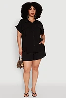 Womens Plus Airy Cargo Pocket Shirt,