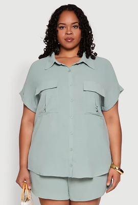 Womens Plus Airy Cargo Pocket Shirt,