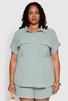 Womens Plus Airy Cargo Pocket Shirt,